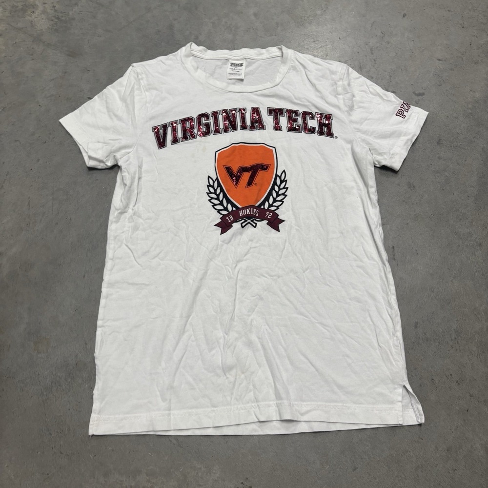 Virginia Tech Victoria Secret Pink Women's‎ Short Sleeve Shirt Sequin Logo Sz XS